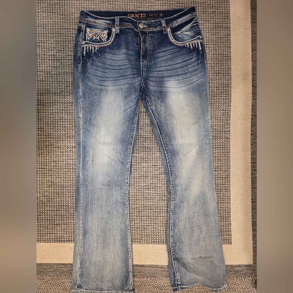 Grace Easy Fit Denim Jeans With Orange Stitching